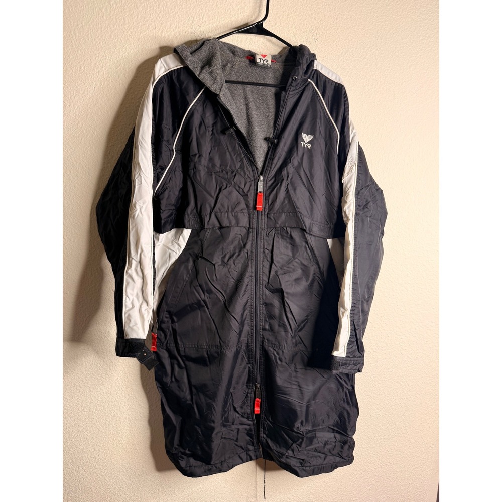 TYR Alliance Team Swim Parka Jacket Adult Small Black White Fleece Lined Coat